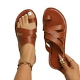 thumbnail image 4 of Samdudou Women Gladiator Sandals Flat Open Toe Cross Strappy Slide Sandals Summer Casual Dressy Beach Walking Shoes Slip On Leather Gladiator Slippers Vacation Outdoor Daily Wear, 4 of 9