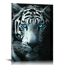 COMIO Black and White Canvas Wall Art Blue Eye Tiger Pictures Print Jungle Wild Animal Portrait Painting Stretched and Framed Artwork for Home Decoration