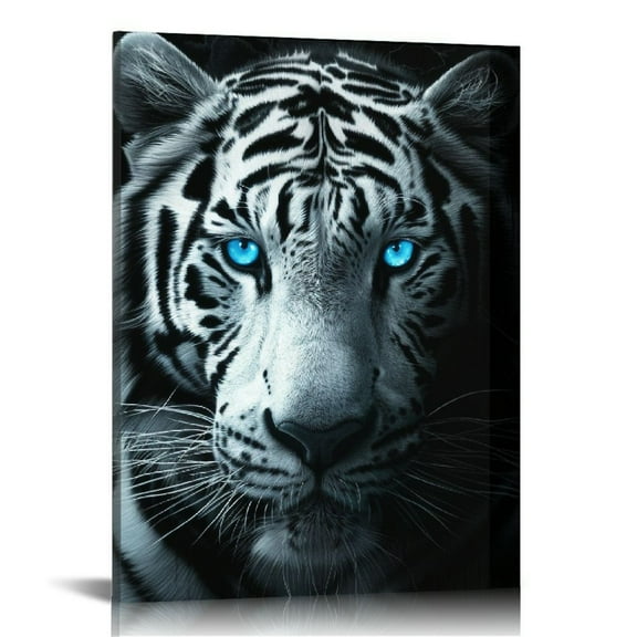 COMIO Black and White Canvas Wall Art Blue Eye Tiger Pictures Print Jungle Wild Animal Portrait Painting Stretched and Framed Artwork for Home Decoration