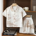 thumbnail image 2 of Emitonse Baby Boy Summer Clothes,Boys Short Sleeved Set Summer Jacquard Shorts Shirt Fashion Childrens Outerwear Casual Childrens Clothing Khaki,Size 2-3 Years, 2 of 5