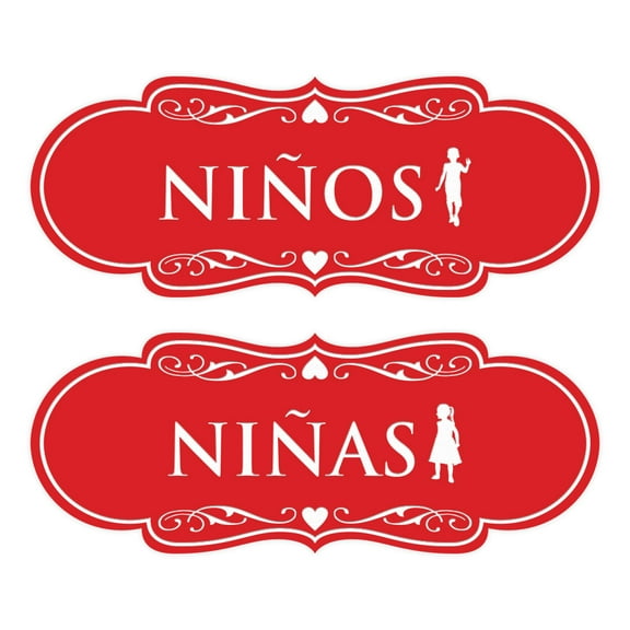 Signs ByLITA Designer Niños and Niñas 2 Pack Restroom Sign (Red) - Large