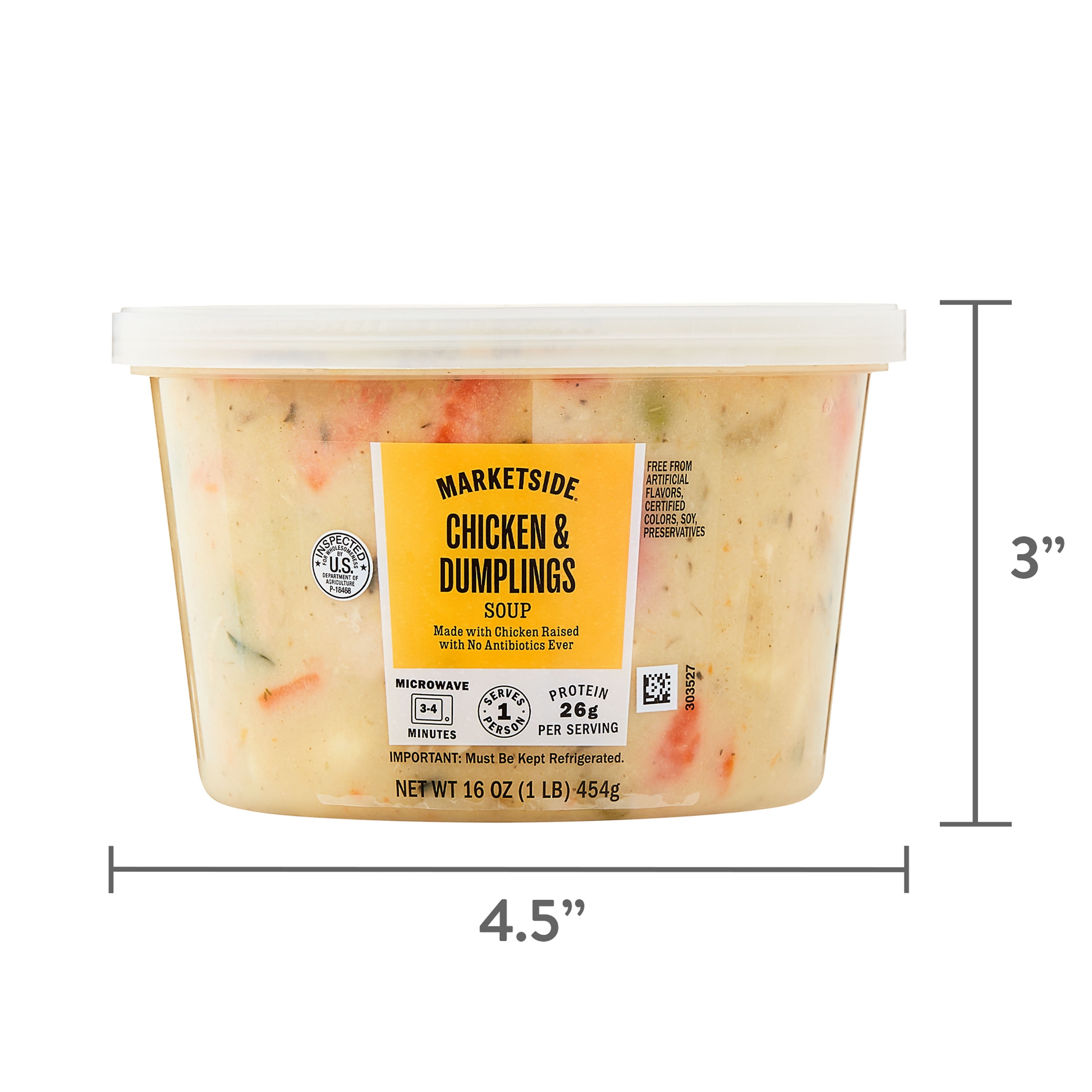 Marketside Chicken & Dumplings Soup, Fresh Deli Soup, 16 oz Cup