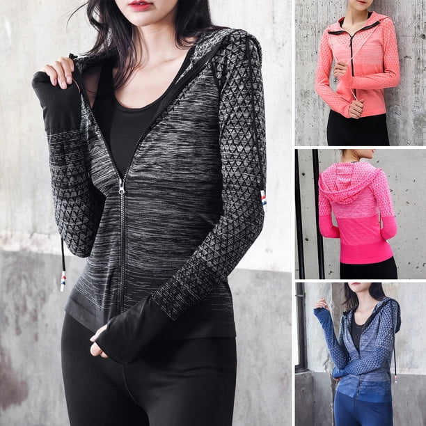 Mujer Chaquetas de chándal con cremallera completa Sudadera con capucha Raglan Manga larga Pulgar