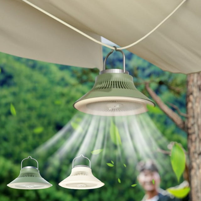 Cagogo 2Pcs Outdoor Fan Light, Portable USB Rechargeable Fan with High Lumens Lighting, Multifunctional Ceiling Fan for Camping Tent Outdoor Activities, Aromatherapy Light Fan for Home Bedroom