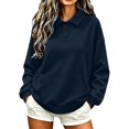 thumbnail image 2 of WQNVRNR Womens Collar Sweatshirt Casual Loose Fit Kangaroo Pocket Button Front Fall Pullover Sweatshirt with Pocket Navy 2XL, 2 of 8