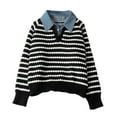 thumbnail image 4 of Karight Womens Striped Cable Knit Sweater Fall Long Sleeve Crew Neck Pullover Tops Winter Fashion Clothes Winter Outfits, 4 of 8