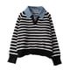 thumbnail image 4 of HongQid Womens Striped Sweater Shirts Lapel V Neck Long Sleeve Strip Knit Pullover Casual Layer Top Jumper Y2K Shirt, 4 of 8