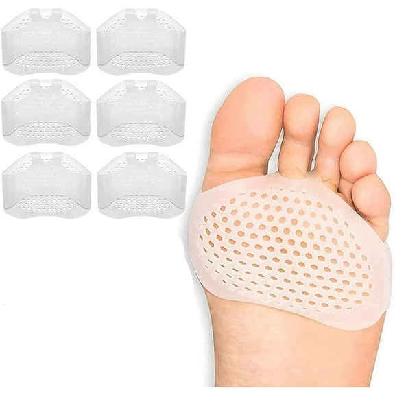 3 Pairs Metatarsal Pads, 6 Pack Ball of Foot Cushions for Women and Men Soft Gel Foot Pads Pain Relief Forefoot Pad Insoles Transparent Breathable Honeycomb