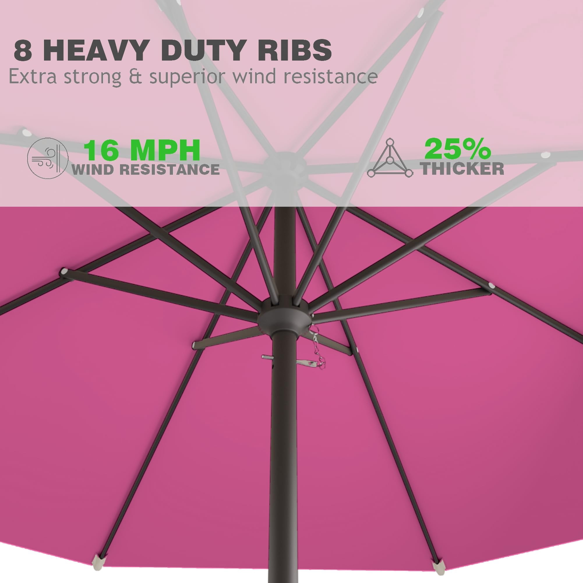 9 FT Outdoor Patio Umbrella with Push Button Tilt and Crank, 8 Rib Sturdy Garden Market Pool Umbrella, Beige