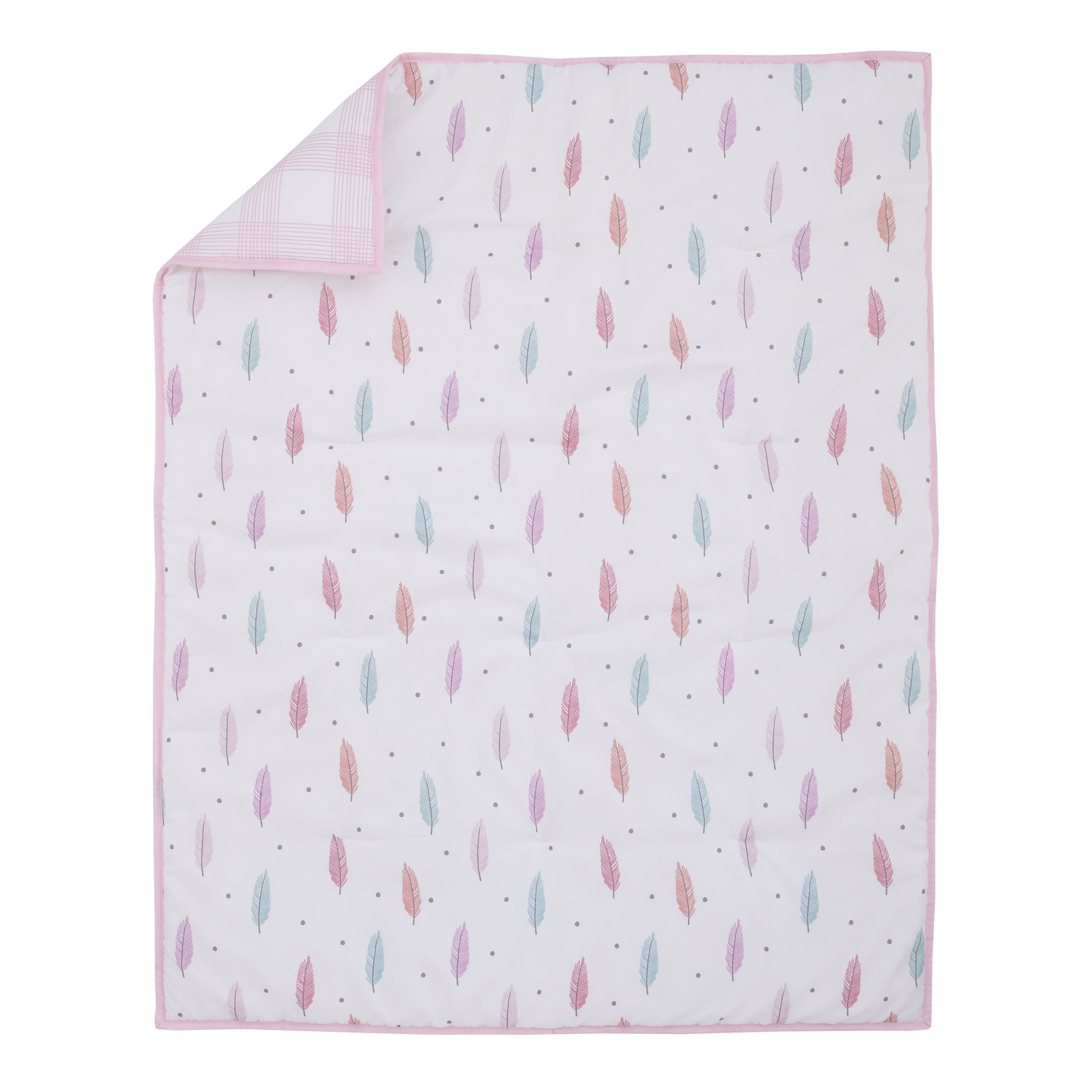 Little Love by NoJo Feathers Girl 3 Piece Crib Bedding Set - Comforter, Fitted Crib Sheet, Dust Ruffle - Pink, Lavender, Aqua and Orange Feathers