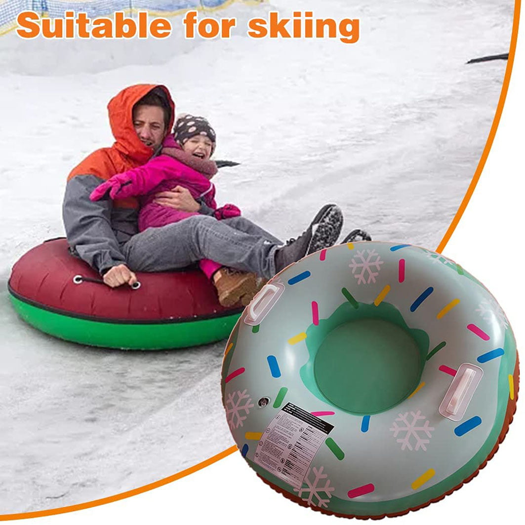 Winter Outdoor Sledding Skiing Easy to Inflate and Deflate Heavy Duty with Handles and Bottom Snow Tube 35 Inflatable Snow Sled Toboggan for Kids and Adults 