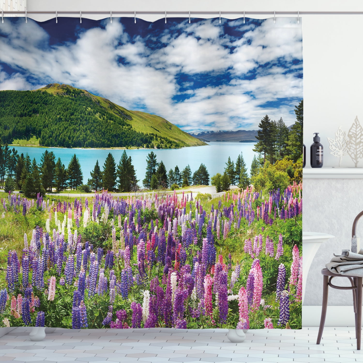 Details about   Nature Shower Curtain Lake Floral Petals Print for Bathroom 