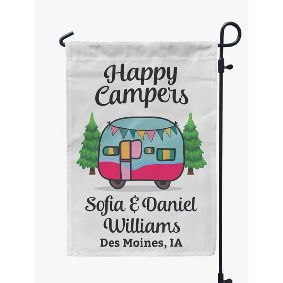 Printtoo White Happy Campers Retro Camp Trailer CampingFlagCustom Personalized Camping Flags For Campers Double Sided CampsiteFlag