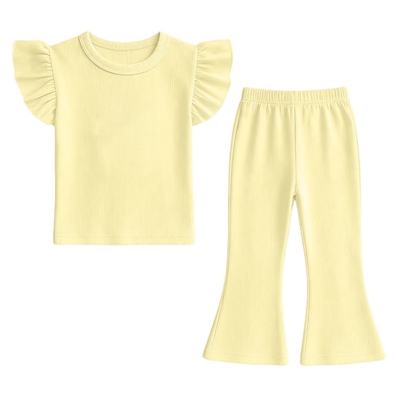 biudgviw Toddler Girl Clothes Kids Ruffle Sleeveless Crewneck Tops with Flare Pants Matching Set Cute Two Piece Sets 2-10 Years