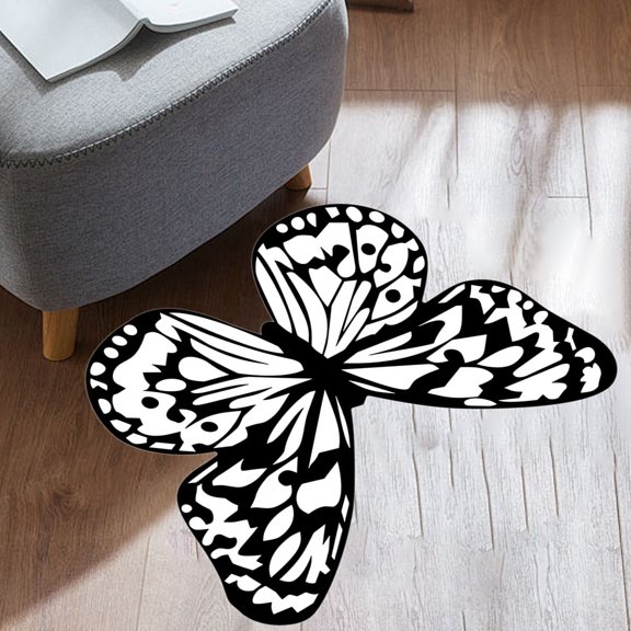 Butterfly Shape Rug Faux Fur Small Area Rug Non-Slip Floor Mat for Living Room Bedroom Home Decor Accent(B)