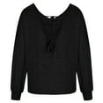 thumbnail image 5 of WREESH Womens Fashion Flowy Tops Long Sleeve V-Neck Solid Color Loose Lace Up Back Shoulder Drop T-Shirt Pullover Black, 5 of 6