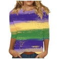 thumbnail image 2 of RKSTN Mardi Gras 3/4 Sleeve T Shirts for Women Top Oversized Crewneck Carnival Mask Print 3/4 Length Sleeve Shirt Womens Casual Round Neck Mask Tuesday Carnival Party Three Quarter Sleeve Tee Shirt, 2 of 5