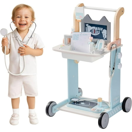 Robud Kids Vet Clinic Playset Push Walker, retend Play Medical Center Playset with Realistic Medical Station, Role-Playing Doctor Toy for Toddlers, Play Doctor Set for Boys and Girls