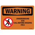 thumbnail image 1 of SignMission OS-WS-A-1218-L-12865 12 x 18 in. OSHA Warning Sign - Underground Gas Call No.811, 1 of 1