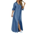 thumbnail image 4 of IDALL Maxi Dresses,Denim Dress Women Casual Solid Denim Dress V Neck Long Sleeve Button Pocket Loose Long Dress Casual Dresses,Long Sleeve Dress,Long Dresses Light Blue Dress S, 4 of 7