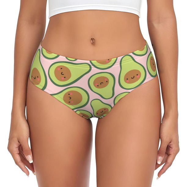 Balery Cute Avocado Ropa Interior de Algodón para Mujer con Dibujo – Braguitas Cómodas y Elásticas, Estilo Clásico-X-Large