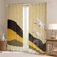 thumbnail image 2 of Mid Century Curtains Modern Abstract Curtains & Drapes, Oriental Crane Blackout Curtains Black Gold Brown Stripe Bedroom Curtains, Aesthetic Geometric Window Treatments Luxurious Home Decor, 2 of 6