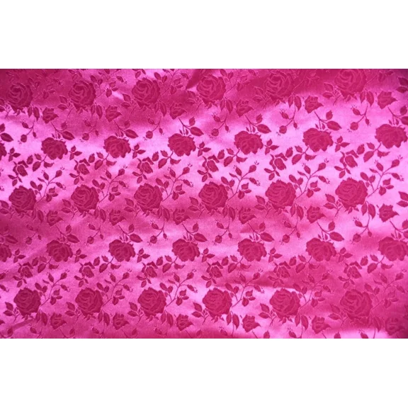 Fuchsia Jacquard Fabric Satin Floral Drapery Tablecloth 58" Wide