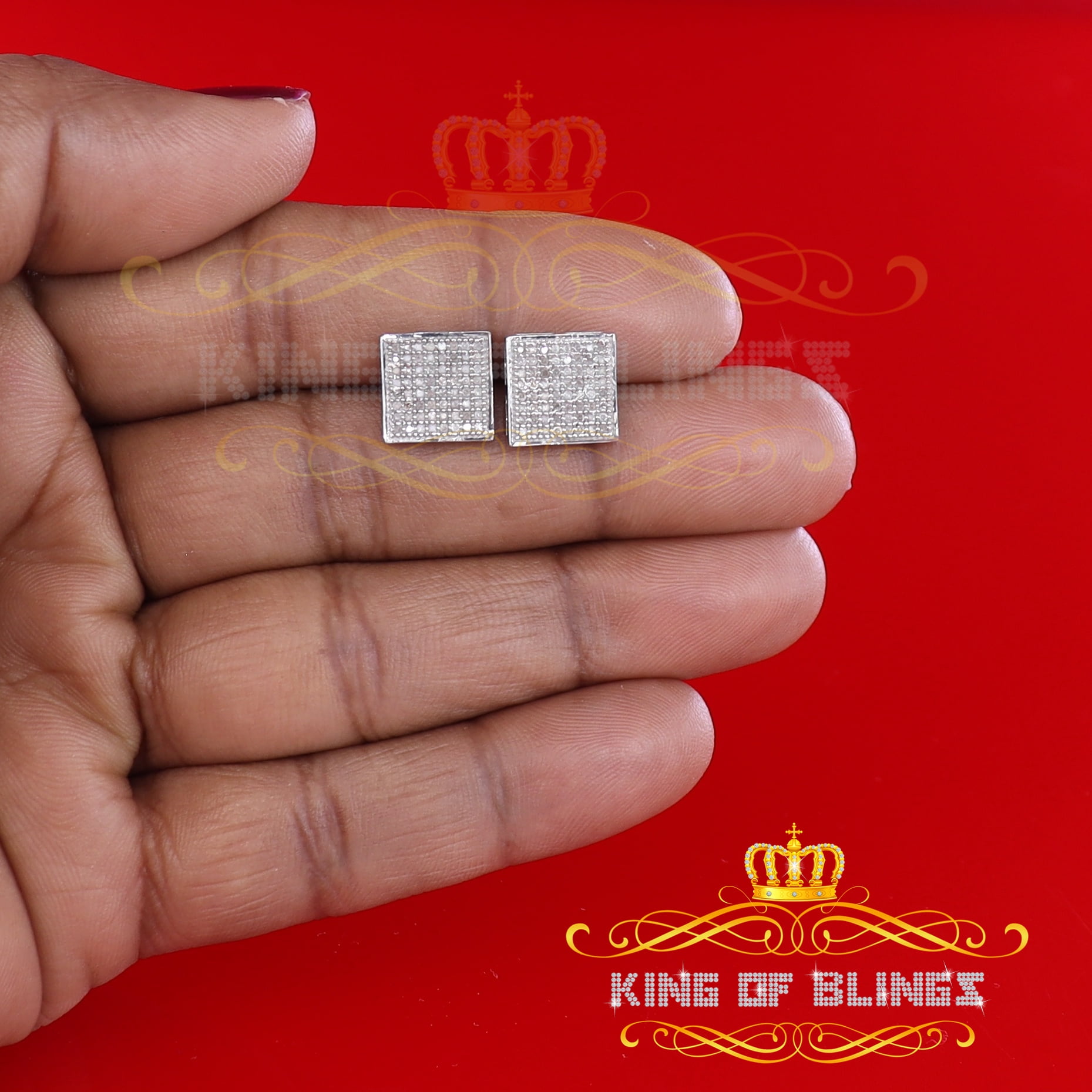King of Bling's 925 Sterling Silver 0.33ct Diamond Real For Women's & Men's White Stud Earrings