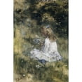 thumbnail image 2 of Jacob Maris 11x14 Black Ornate Wood Framed Double Matted Museum Art Print Titled: A Girl with Flowers on the Grass (1878), 2 of 5