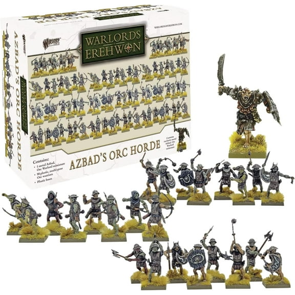 Wargames Delivered - Warlords of Erehwon Azbad's Orc Horde - 28mm Miniatures - 1 Metal Orc Warlord, 90 Orcs with a Variety of Weapons, Digital Bundle Action Figures Plastic Model Kit by Warlord Games