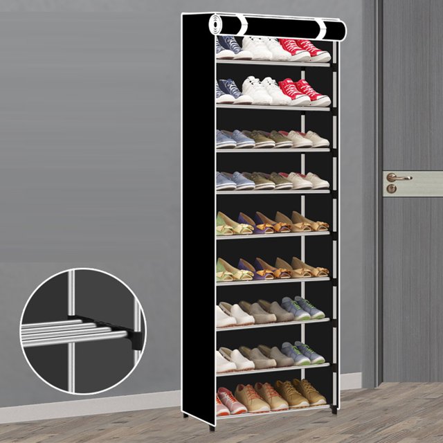 Zapatero Alto, Gabinete de Almacenamiento de Zapatos de Metal de Gran Capacidad de 10 Niveles Con Cubierta de Tela Materiales de Acero para Entrada de Puerta