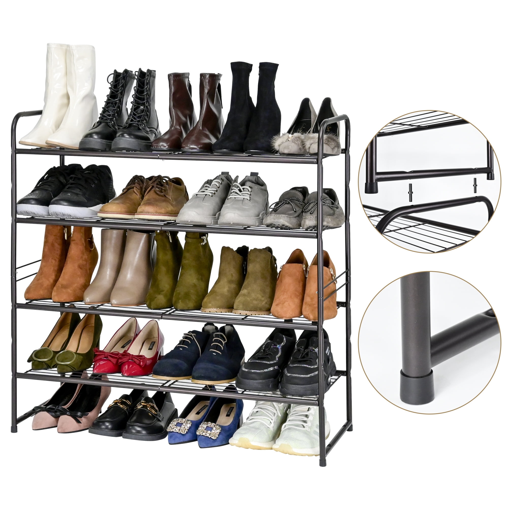 SUFAUY 4-Tier 33" Wide Metal Shoes Rack Stackable, Wire Grid, Bronze