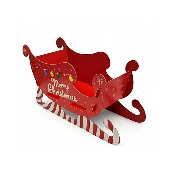 Wooden Christmas Sleigh Tabletop Ornament – Miniature Santa Sleigh Scene for Window, Centerpiece, Party, or Holiday Home Decoration