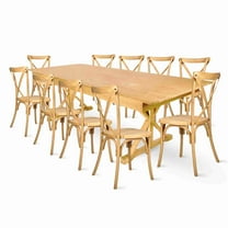Natural X-Leg Farm Table Dining Set with 10 Chairs by Chivari