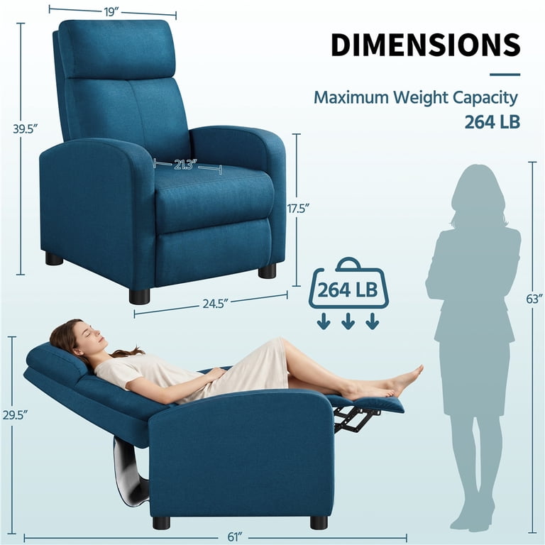 Yaheetech Modern Fabric Recliner, Blue with Pocket Springs photo 4