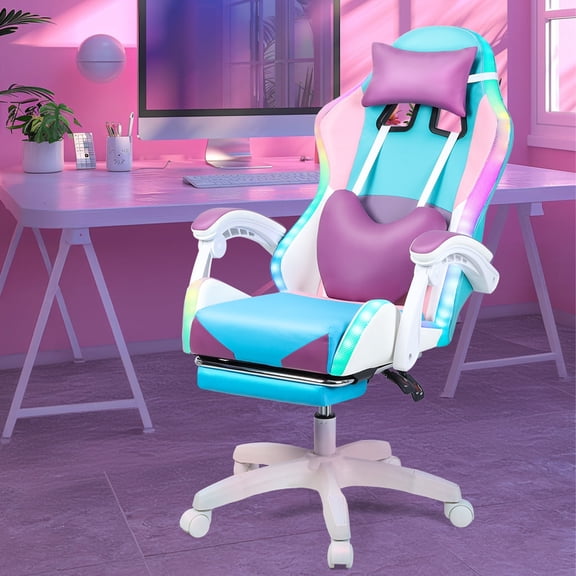 StarBay Gamer Chair Girl Video Game Chair Ergonomic Computer Chair with Massage and Footrest, Heart Backrest
