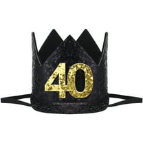 OFFIGAM 40th Birthday Crown Hat Black Golden Party Hats for Adults Decoration Photo Prop 3.14 Inch 1PC