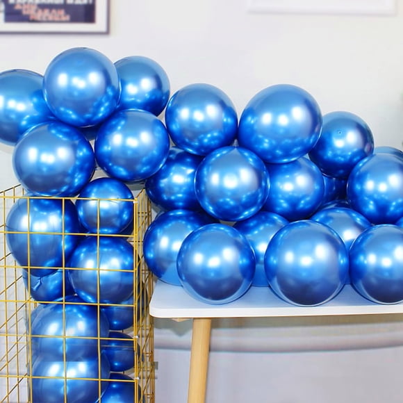 COLORFUL ELVES 12 Inch 100 Pcs Latex Metallic Chrome Balloons Helium Shiny Thicken Balloons Party Decoration (Blue)