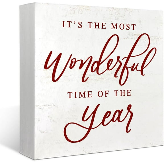 Cskhip It's The Most Wonderful Time of The Year Wood Box Sign. Christmas Decorations Indoor for Table .Christmas SIgn 5x5 inch
