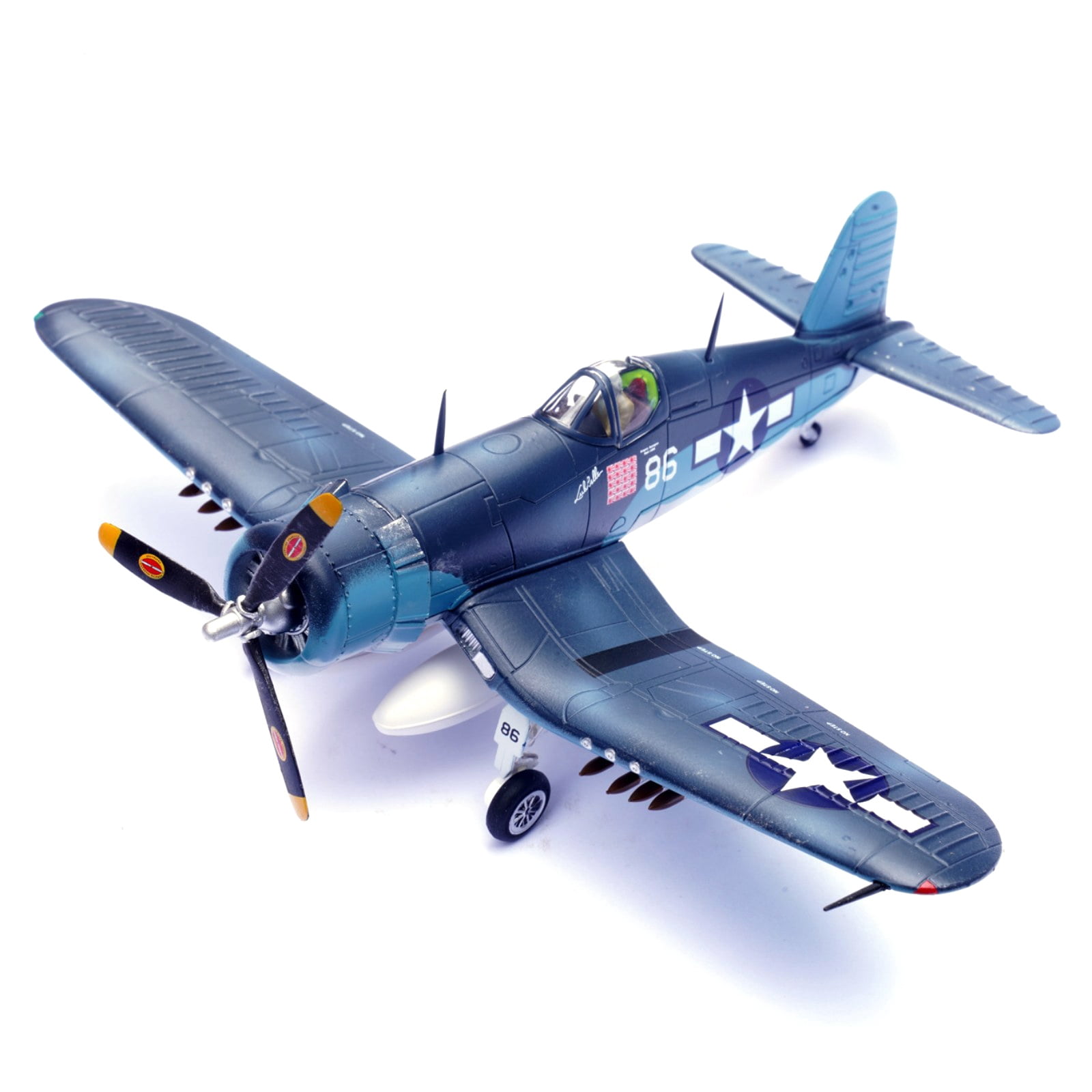 JIAHAOO 1:72 WWII F4U Corsair USMC Fighter Diecast Airplane Model VMF 214 White 86 Collectible Plane with Display