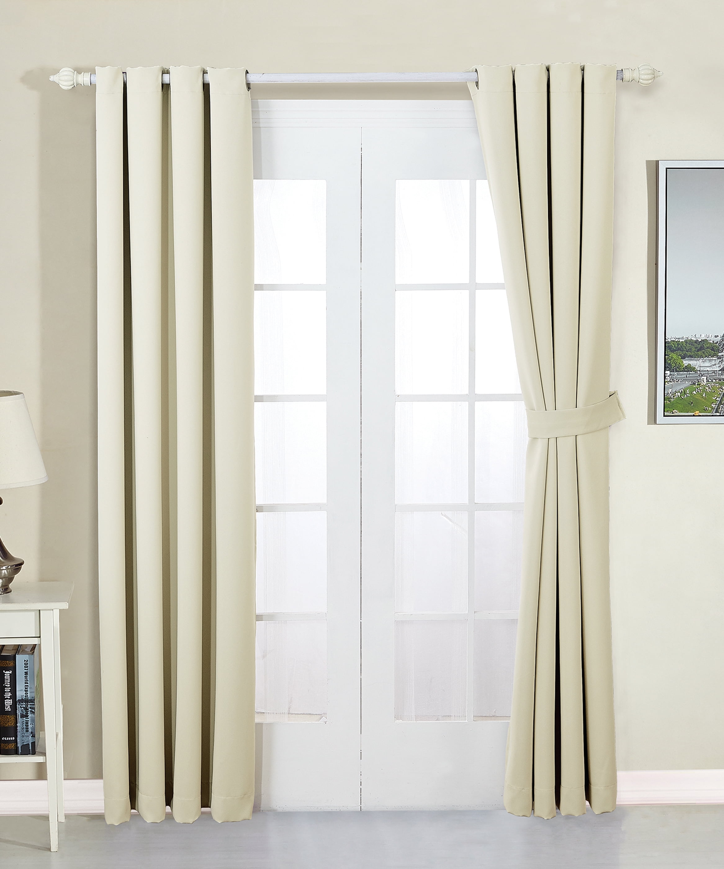 Home Soft Things Solid Blackout Curtains/Drapes Thermal Insulated Grommet Darkening Curtains, 2 Curtains and 2 Tiebacks Set - Beige - 54 x 84 inches