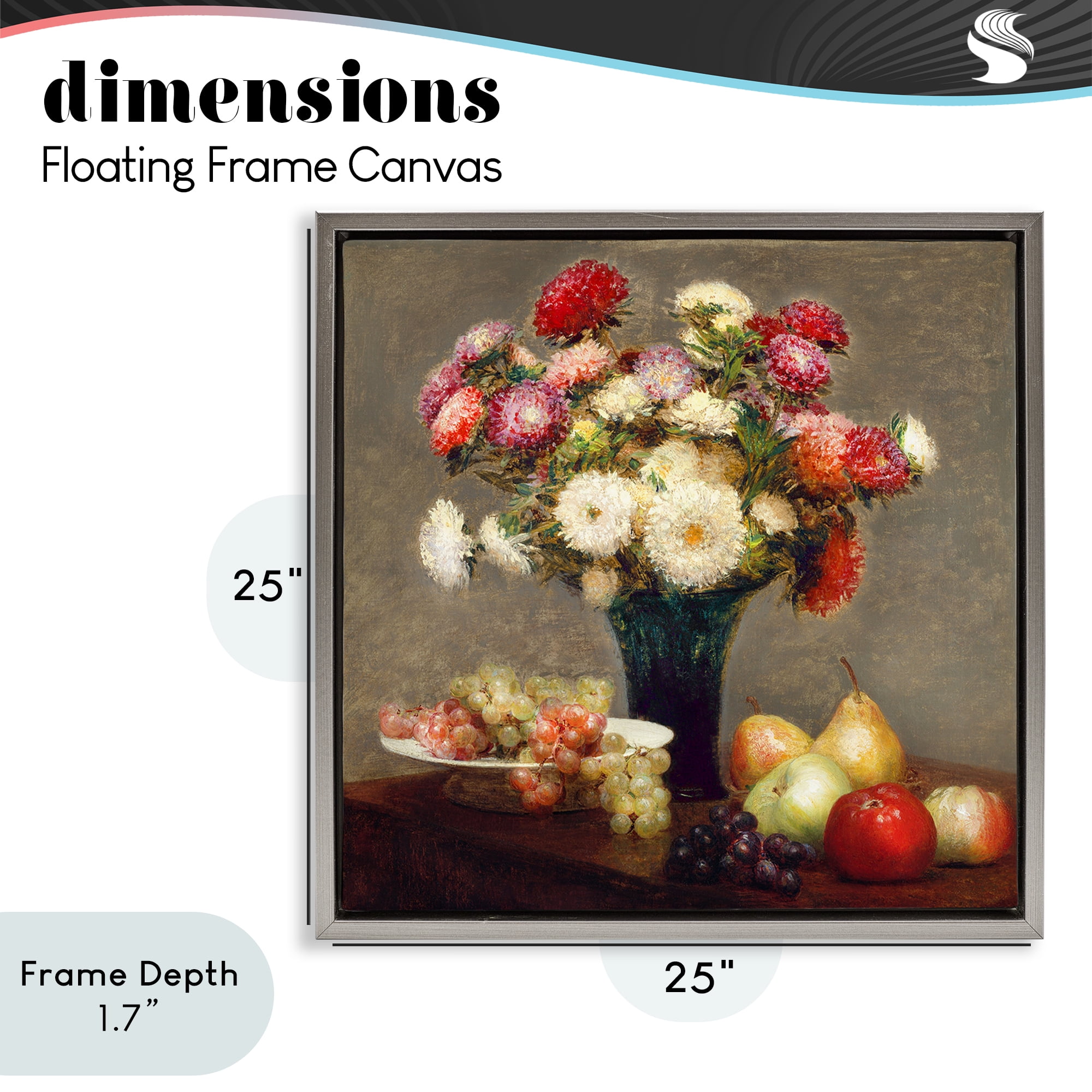 Stupell Industries Fruit & Asters Still Life Gray Framed Floater Canvas Wall Art, design by CAD Designs