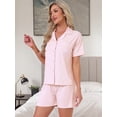 thumbnail image 3 of DARING DIVA Women's Solid Pajama Sets Short Sleeves Cute Soft Elastic L Light Pink, 3 of 7