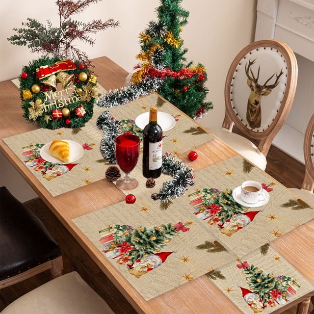 Aodebiao Chemin de Table de Noël & Ensemble de Napperons en Lin Décor de Salle à Manger pour Fête Festive Restaurant Ensemble de Table Lavable Réutilisable