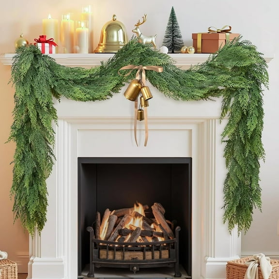 Yastouay 2 Pack 6 Ft Real Touch Norfolk Pine Garland, Realistic Cedar Garland for Decoration Christmas, Greenery Christmas Garland for Mantle Stairs Table Door Indoor Outdoor Christmas Decor