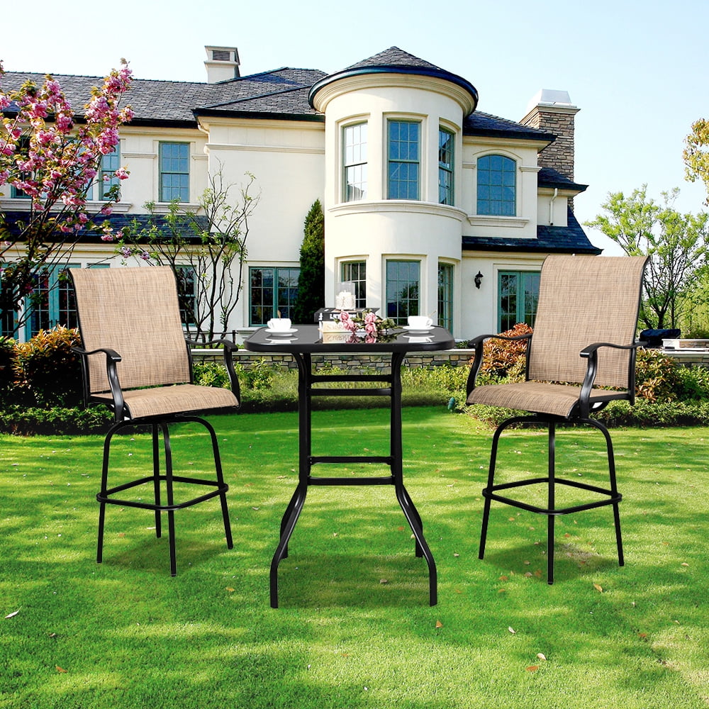 Patio Swivel Bistro Set 3 Piece Outdoor Bar Table and Stools Set