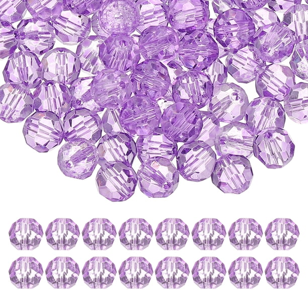 Uxcell cuentas de cristal redondas de 8 mm, 100 piezas de cuentas de bola facetadas de vidrio para hacer joyas, lavanda