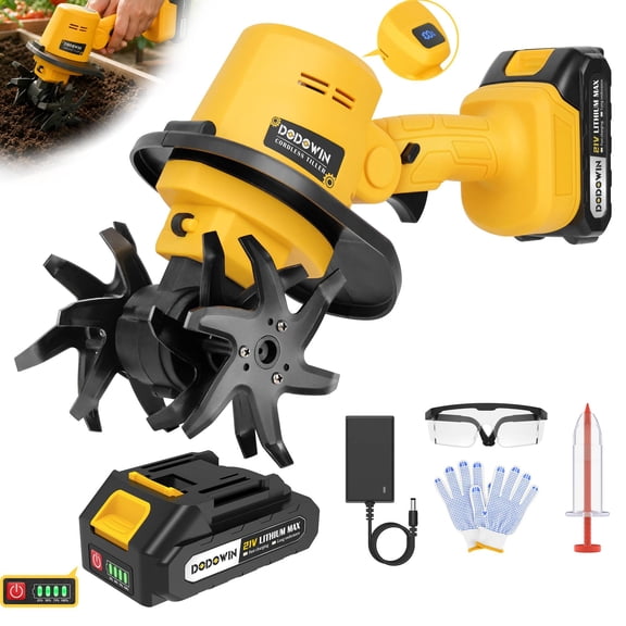 Cordless Power Tiller with Battery and Charger, Lightweight Cultivator for Flower Beds and Vegetable Gardens, Compact Soil Turner for Home Gardening
