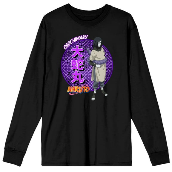 Naruto Classic Orochimaru Kanji Logo Men's Black Long Sleeve Shirt-Medium