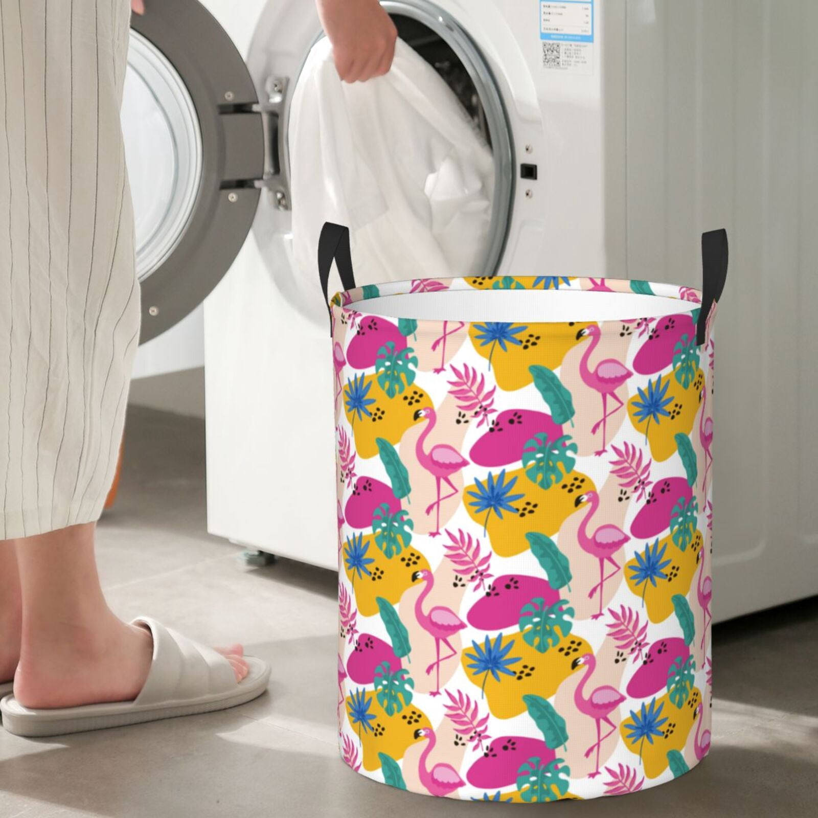 Large Laundry Basket with Handles - Colorful flamingo Kids Baby Dirty Clothes Laundry Hamper for Bedroom Aesthetic